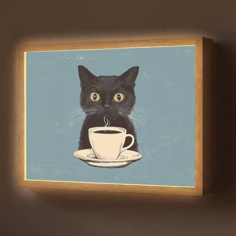 Lightbox - Wandlamp - Kat - Zwart - Koffie - Minimalistisch — 1