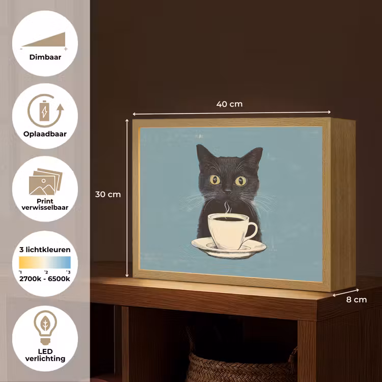Lightbox - Wandlamp - Kat - Zwart - Koffie - Minimalistisch — 10