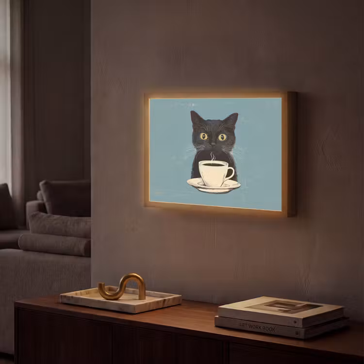Lightbox - Wandlamp - Kat - Zwart - Koffie - Minimalistisch — 2