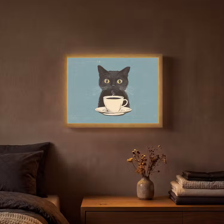 Lightbox - Wandlamp - Kat - Zwart - Koffie - Minimalistisch — 3