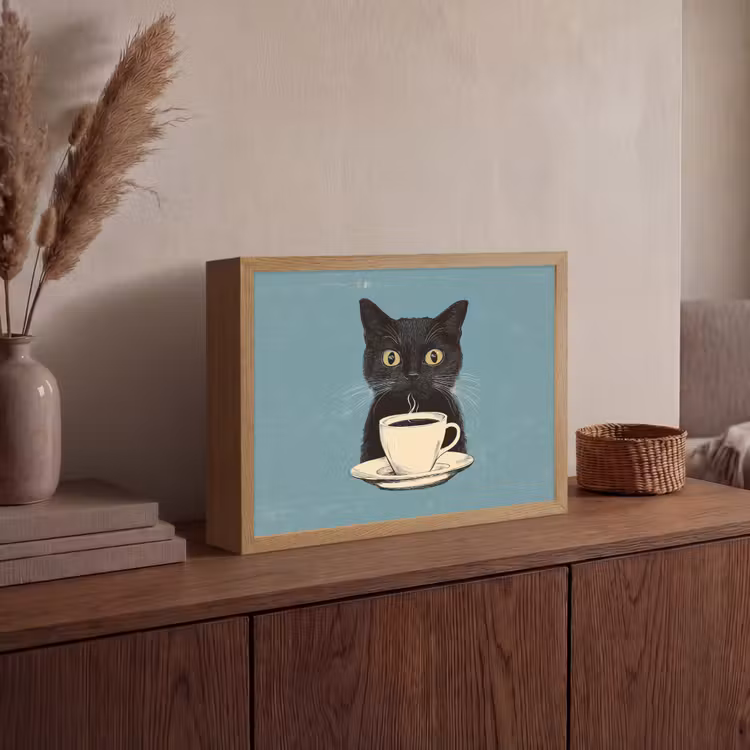 Lightbox - Wandlamp - Kat - Zwart - Koffie - Minimalistisch — 4