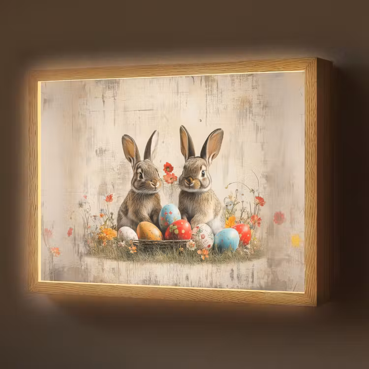 Lightbox - Wandlamp - Konijnen - Bloemen - Eieren — 1