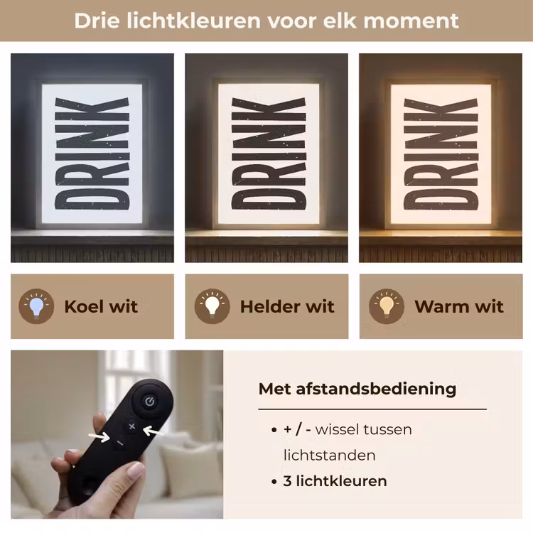Lightbox - Wandlamp - Drink - Zwart - Wit - Decoratie — 7