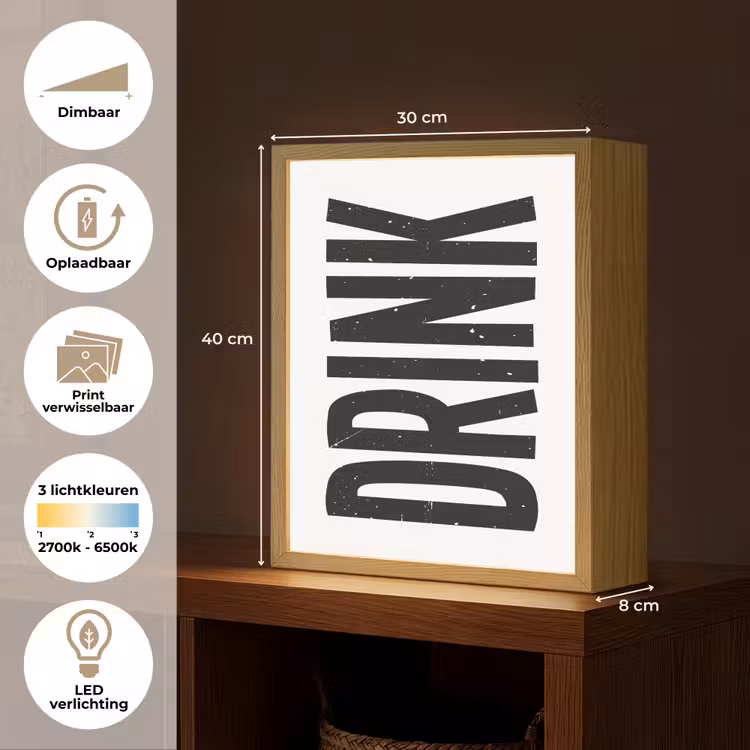 Lightbox - Wandlamp - Drink - Zwart - Wit - Decoratie — 9