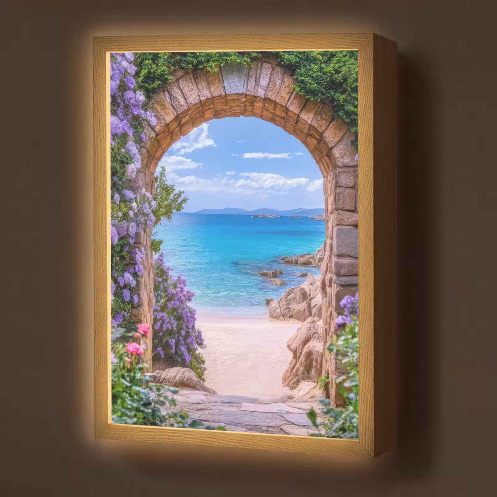 Lightbox - Wandlamp - Doorkijk - Poort - Zee - Strand - Rotsen — 1