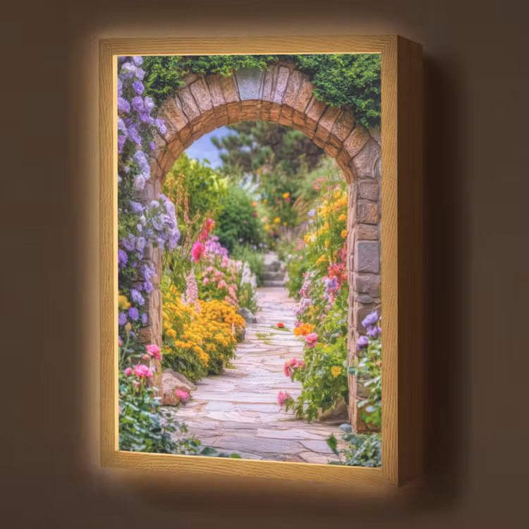 Lightbox - Wandlamp - Doorkijk - Bloemen - Pad - Natuur — 1