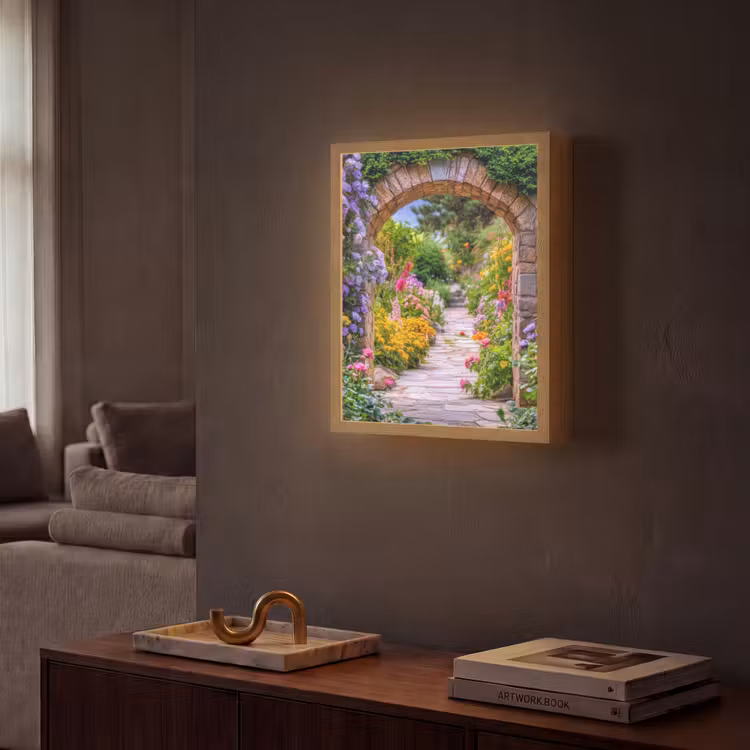 Lightbox - Wandlamp - Doorkijk - Bloemen - Pad - Natuur — 2