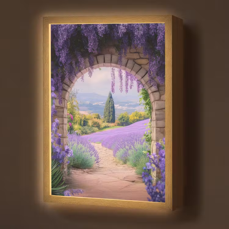 Lightbox - Wandlamp - Doorkijk - Lavendel - Bloemen - Paars - Poort — 1