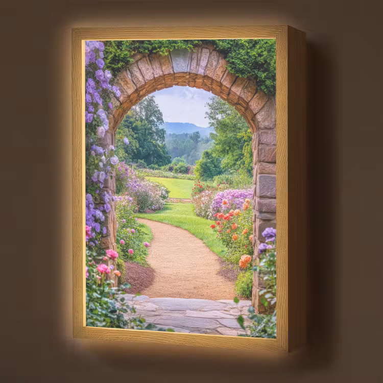 Lightbox - Wandlamp - Doorkijk - Poort - Bloemen - Tuin — 1