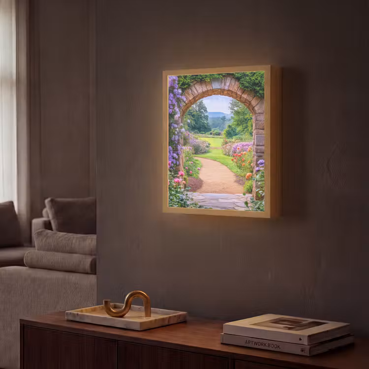 Lightbox - Wandlamp - Doorkijk - Poort - Bloemen - Tuin — 2