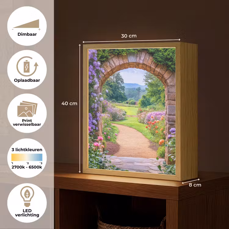 Lightbox - Wandlamp - Doorkijk - Poort - Bloemen - Tuin — 9