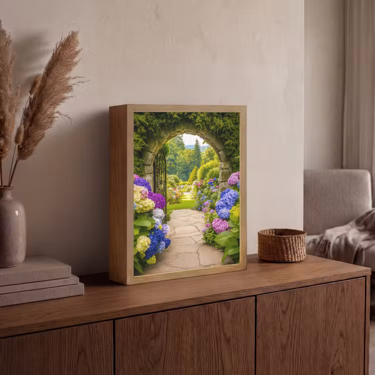 Lightbox - Wandlamp - Doorkijk - Poort - Hortensia - Bloementuin — 4