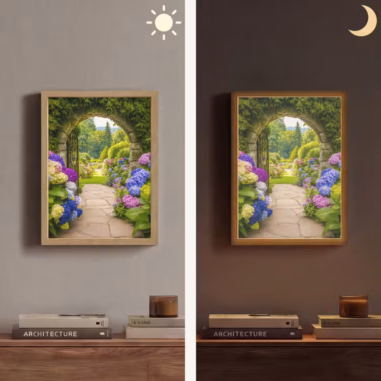 Lightbox - Wandlamp - Doorkijk - Poort - Hortensia - Bloementuin — 5