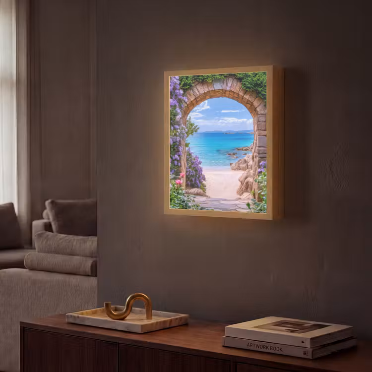 Lightbox - Wandlamp - Doorkijk - Poort - Zee - Strand - Rotsen — 2