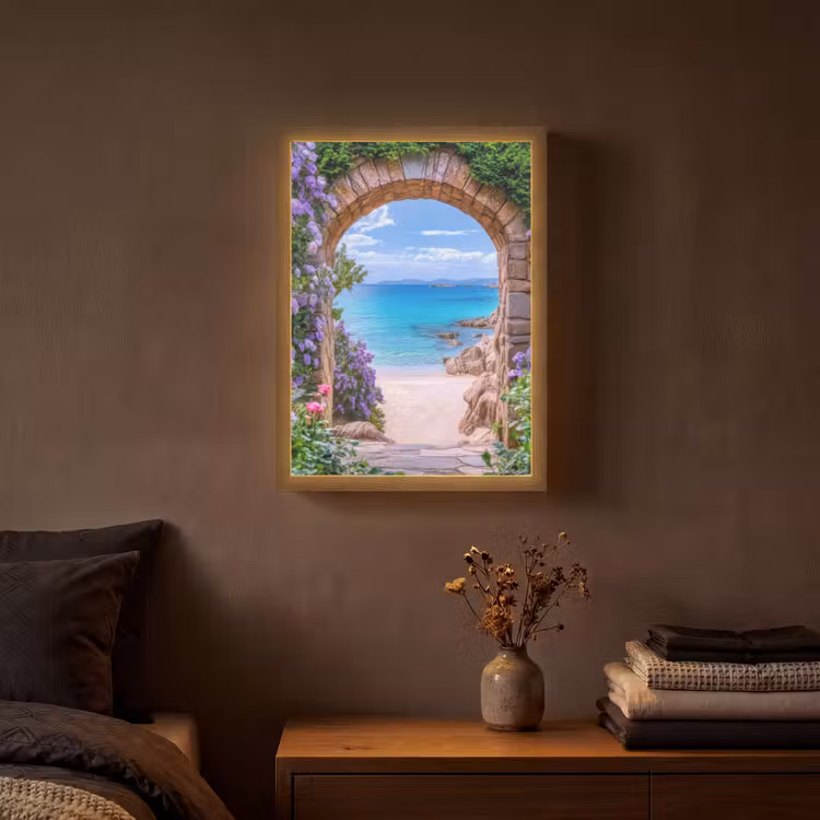 Lightbox - Wandlamp - Doorkijk - Poort - Zee - Strand - Rotsen — 3