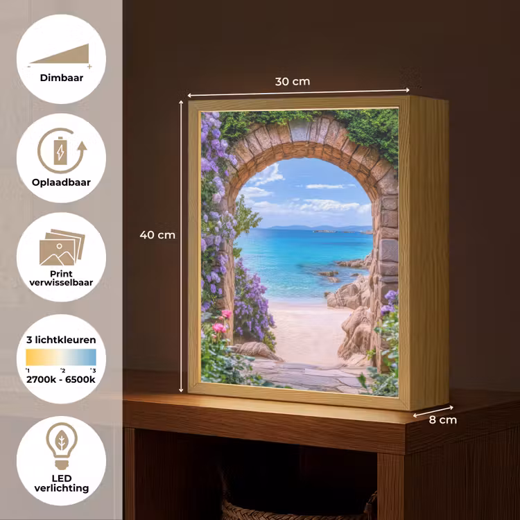 Lightbox - Wandlamp - Doorkijk - Poort - Zee - Strand - Rotsen — 9