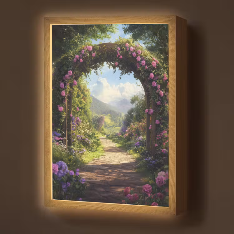 Lightbox - Wandlamp - Doorkijk - Rozenboog - Uitzicht - Landschap - Bloemen — 1