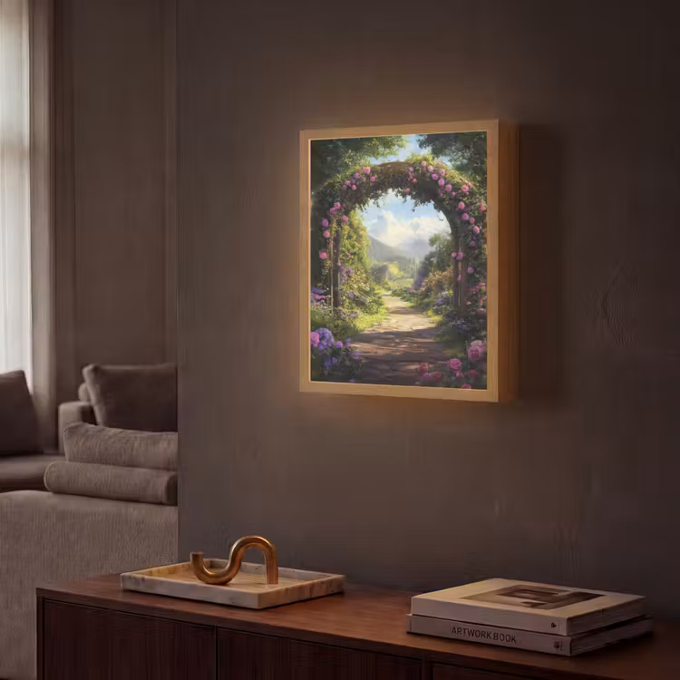 Lightbox - Wandlamp - Doorkijk - Rozenboog - Uitzicht - Landschap - Bloemen — 2