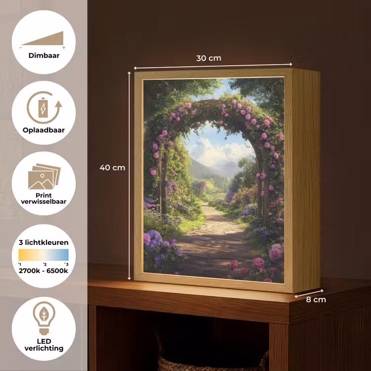Lightbox - Wandlamp - Doorkijk - Rozenboog - Uitzicht - Landschap - Bloemen — 9