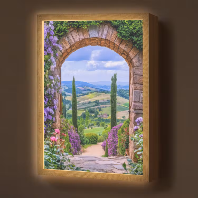 Lightbox - Wandlamp - Doorkijk - Toscane - Landschap - Poort — 1