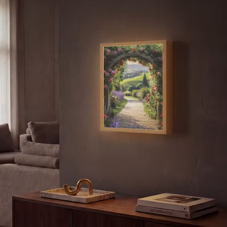 Lightbox - Wandlamp - Doorkijk - Tuinboog - Bloemen - Natuur - Pad — 2