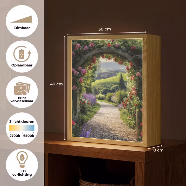 Lightbox - Wandlamp - Doorkijk - Tuinboog - Bloemen - Natuur - Pad — 9