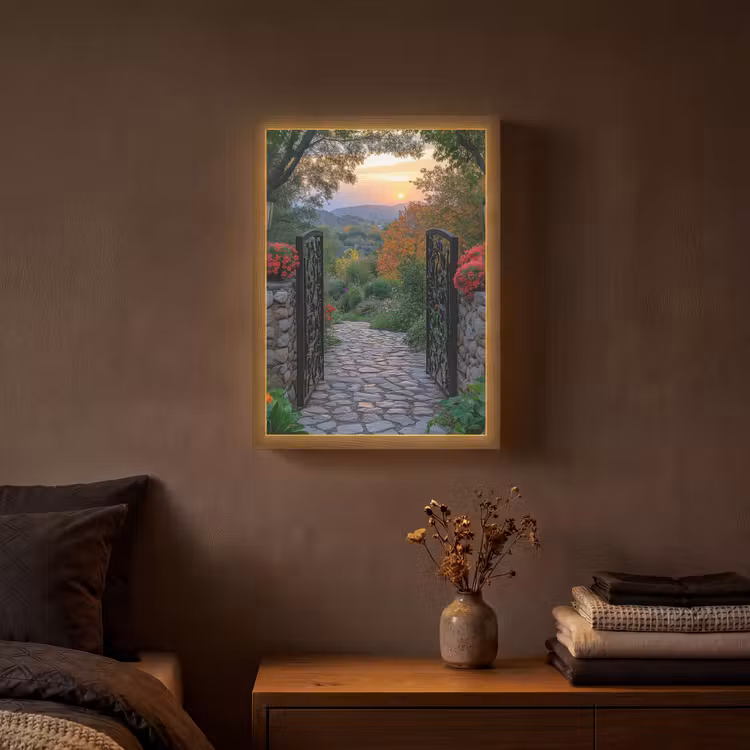 Lightbox - Wandlamp - Landschap - Hek - Pad - Zonsondergang - Natuur — 3