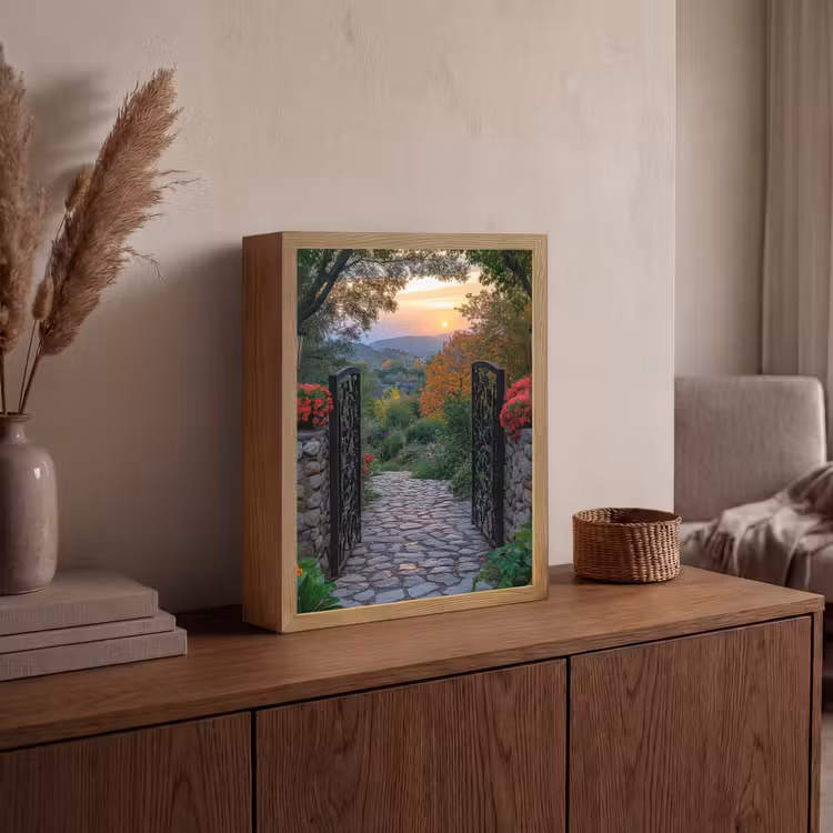 Lightbox - Wandlamp - Landschap - Hek - Pad - Zonsondergang - Natuur — 4