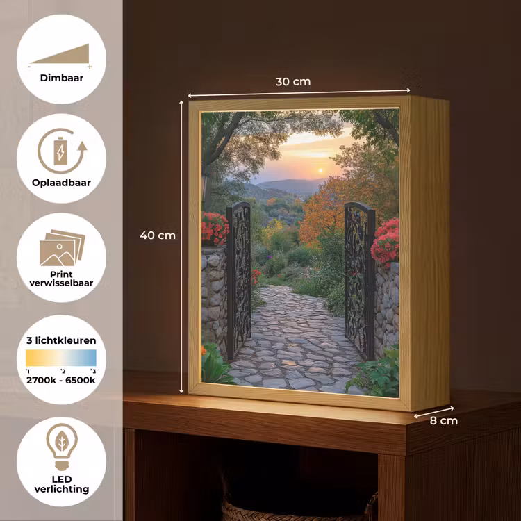Lightbox - Wandlamp - Landschap - Hek - Pad - Zonsondergang - Natuur — 9