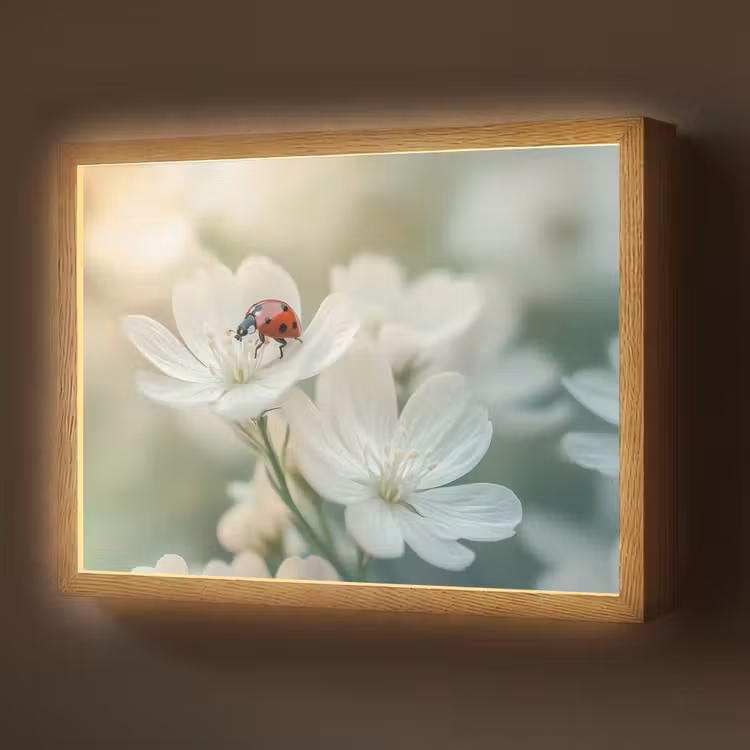 Lightbox - Wandlamp - Lieveheersbeestje - Bloemen - Wit — 1