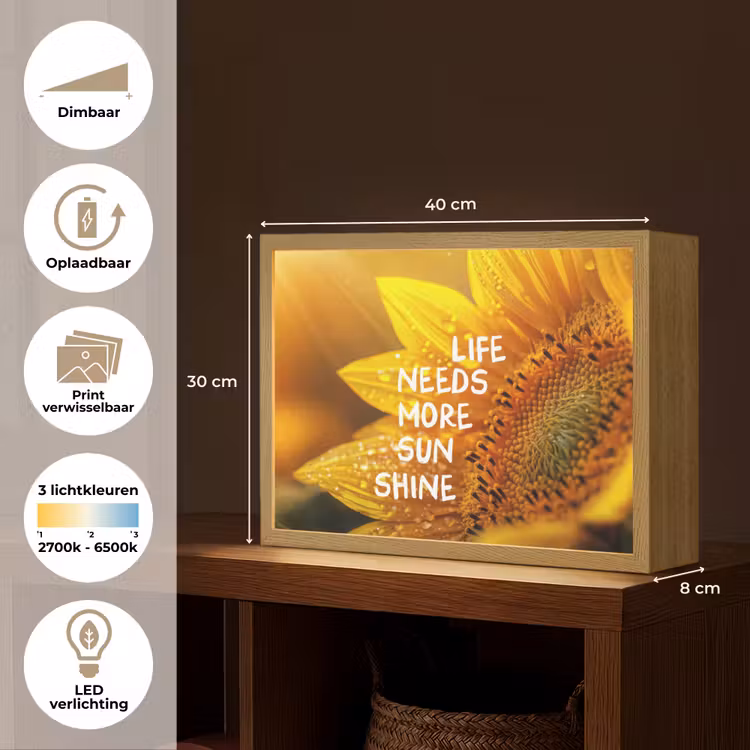 Lightbox - Wandlamp - Zonnebloem - Close up - Geel - Quote — 10