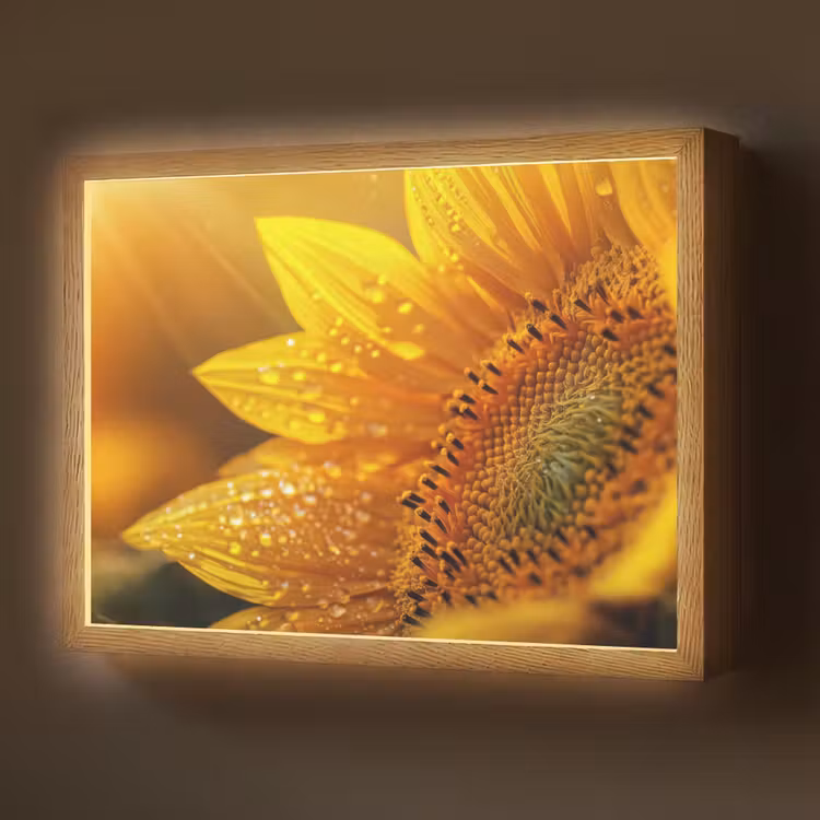 Lightbox - Wandlamp - Zonnebloem - Dauwdruppels - Geel - Zonlicht — 1