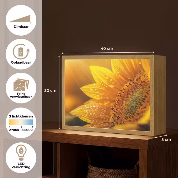 Lightbox - Wandlamp - Zonnebloem - Dauwdruppels - Geel - Zonlicht — 10