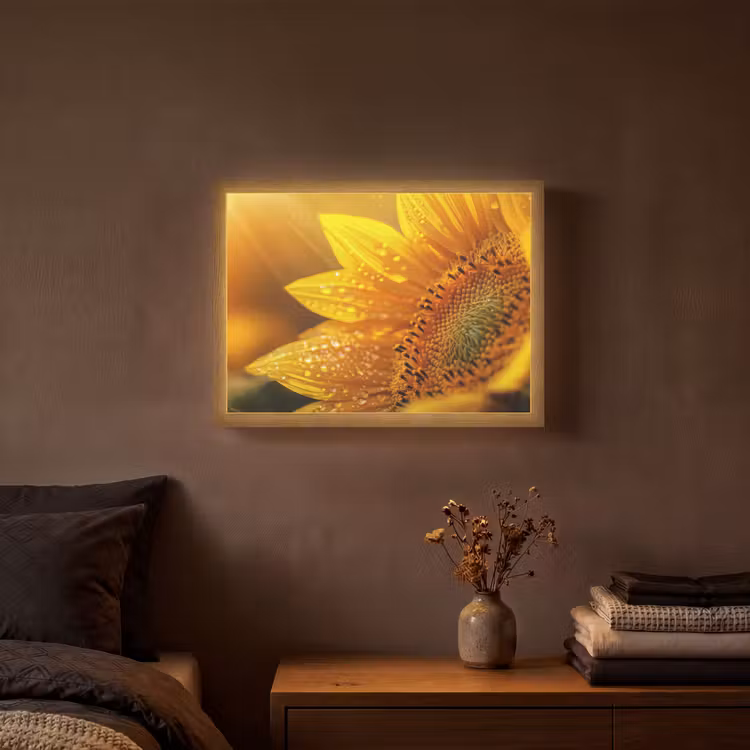 Lightbox - Wandlamp - Zonnebloem - Dauwdruppels - Geel - Zonlicht — 3