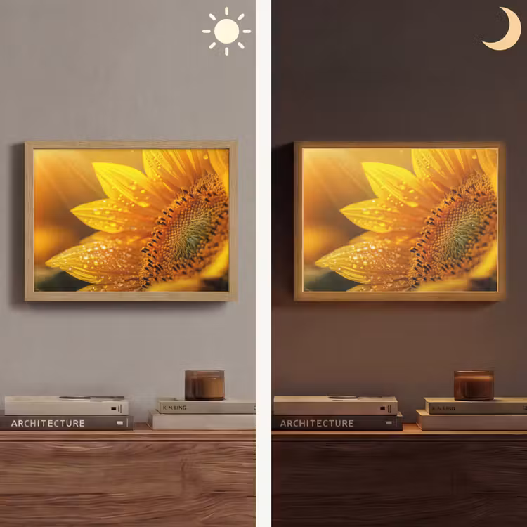 Lightbox - Wandlamp - Zonnebloem - Dauwdruppels - Geel - Zonlicht — 6