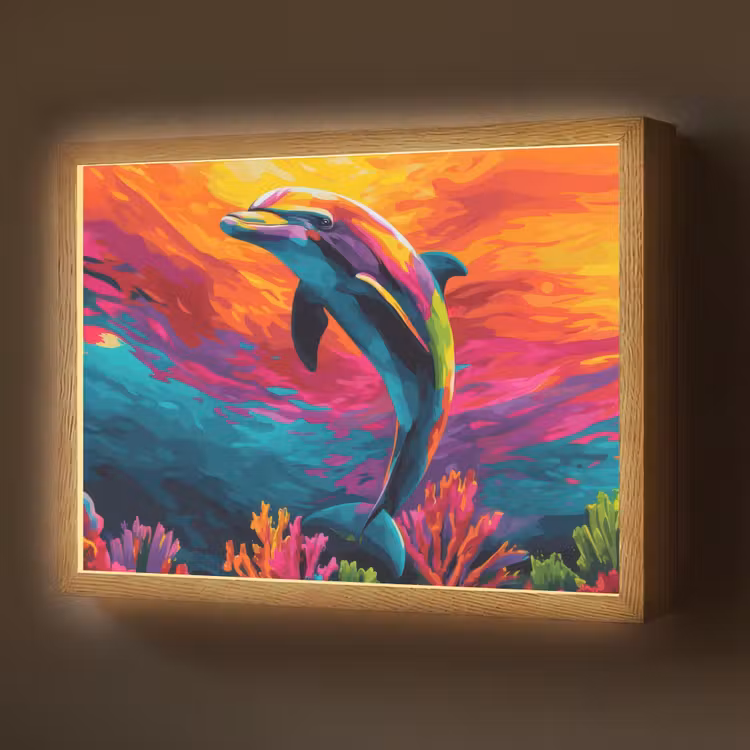 Lightbox - Wandlamp - Dolfijn - Kleurrijk - Oceaan - Koraal — 1