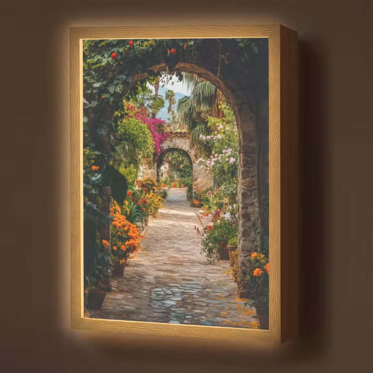 Lightbox - Wandlamp - Doorkijk - Bloemen - Poort - Stenen — 1