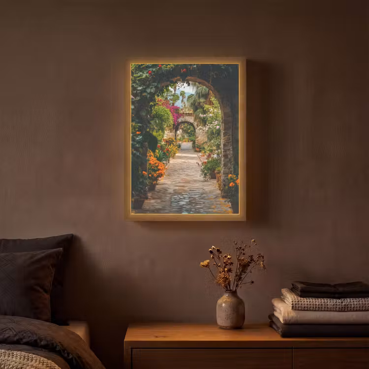 Lightbox - Wandlamp - Doorkijk - Bloemen - Poort - Stenen — 3