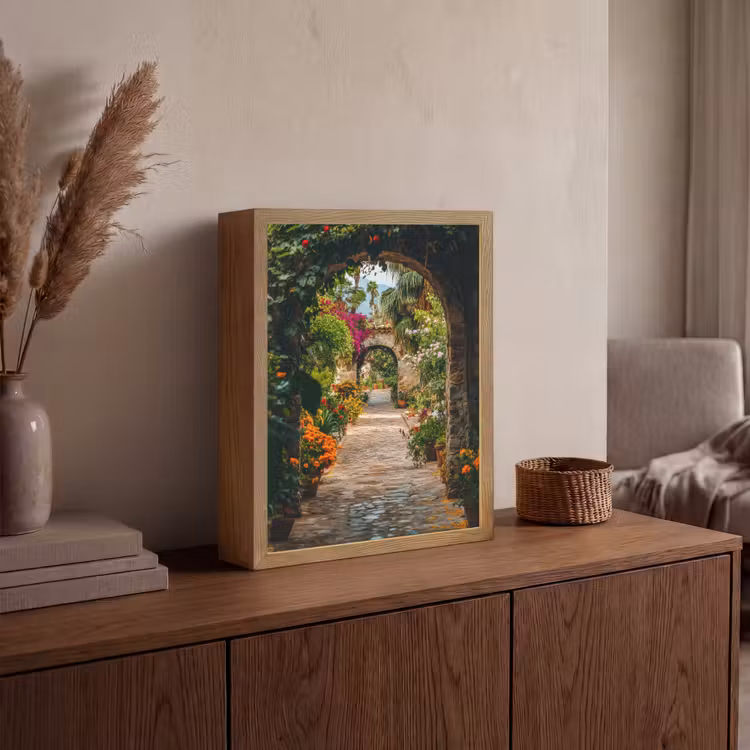 Lightbox - Wandlamp - Doorkijk - Bloemen - Poort - Stenen — 4