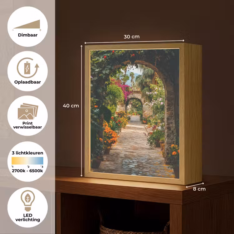 Lightbox - Wandlamp - Doorkijk - Bloemen - Poort - Stenen — 9