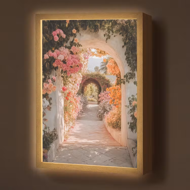 Lightbox - Wandlamp - Doorkijk - Boog - Bloemen - Pastel — 1