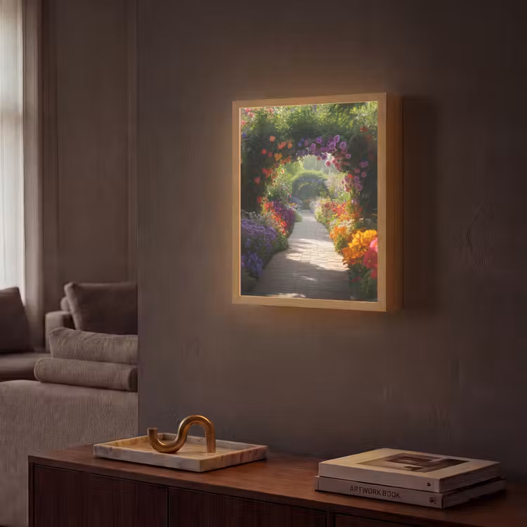Lightbox - Wandlamp - Doorkijk - Pad - Bloemen - Struik - Kleurrijk — 2