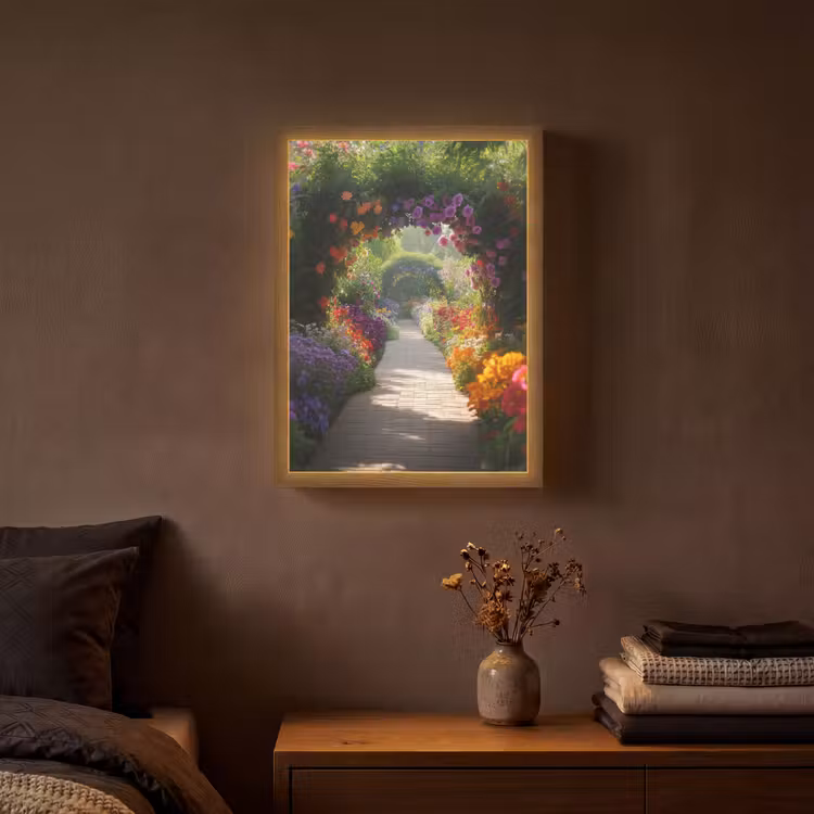 Lightbox - Wandlamp - Doorkijk - Pad - Bloemen - Struik - Kleurrijk — 3