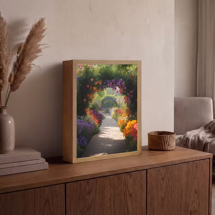 Lightbox - Wandlamp - Doorkijk - Pad - Bloemen - Struik - Kleurrijk — 4