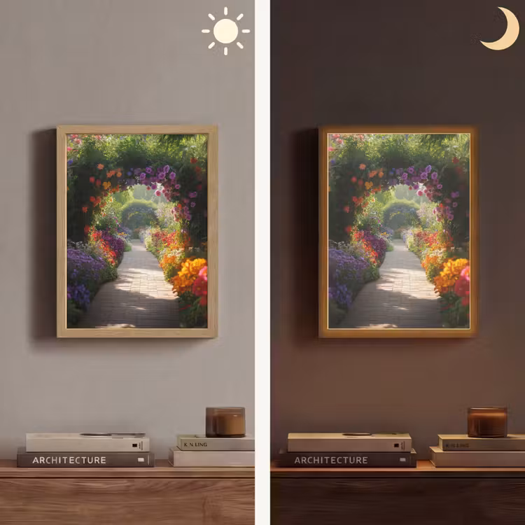 Lightbox - Wandlamp - Doorkijk - Pad - Bloemen - Struik - Kleurrijk — 5