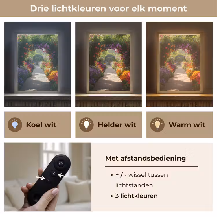Lightbox - Wandlamp - Doorkijk - Pad - Bloemen - Struik - Kleurrijk — 7