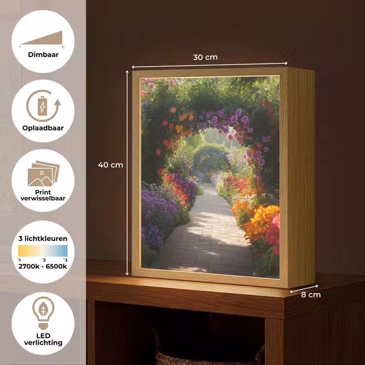 Lightbox - Wandlamp - Doorkijk - Pad - Bloemen - Struik - Kleurrijk — 9