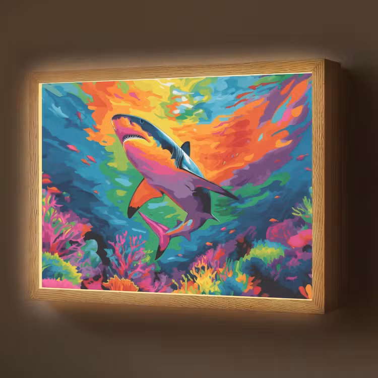 Lightbox - Wandlamp - Haai - Koraalrif - Abstract - Kleurrijk — 1