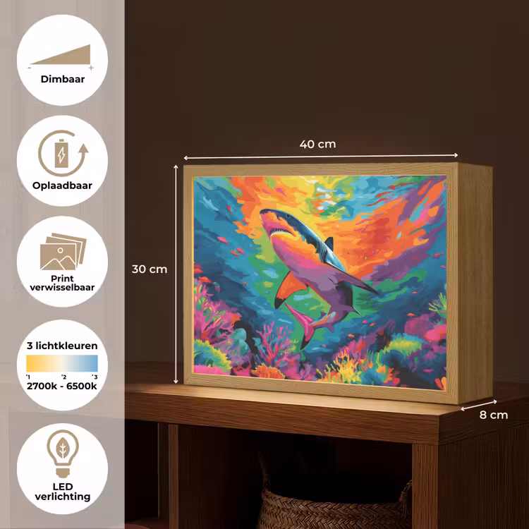 Lightbox - Wandlamp - Haai - Koraalrif - Abstract - Kleurrijk — 10