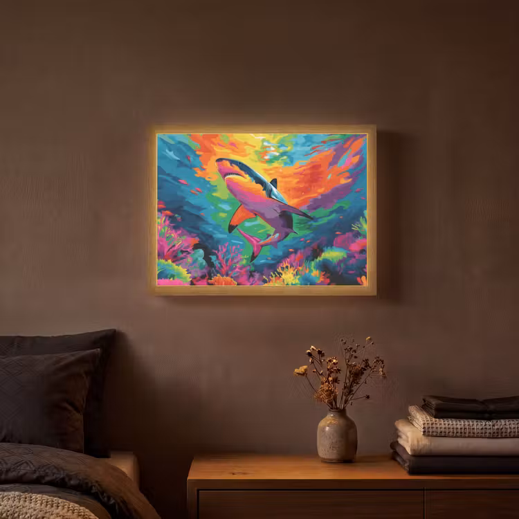 Lightbox - Wandlamp - Haai - Koraalrif - Abstract - Kleurrijk — 3